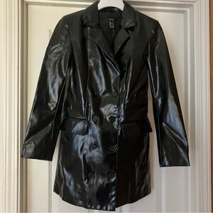 FOREVER 21 Premium Label PU Faux Patent Leather Mini Trench Coat Dress Small NWT